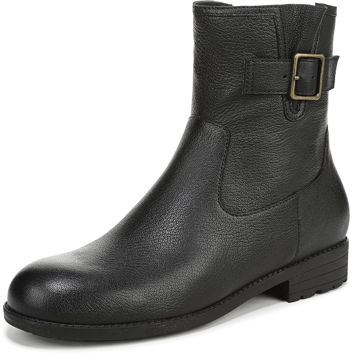 Vionic Womens Jill Zip Ankle Boots Size 7 EU 37 Black Leather Buckle NWOB