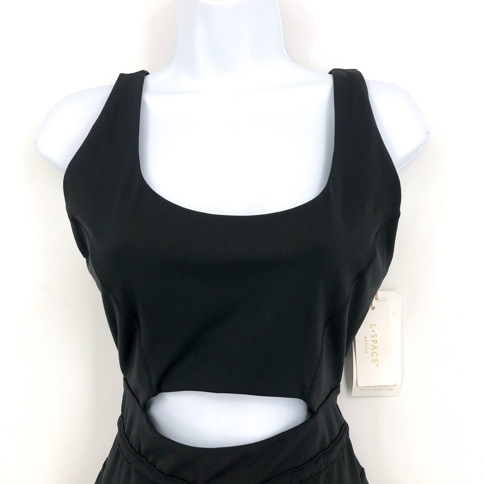 L*SPACE Women's Patterson Athletic Dress Large Black Tank Built in Short  NWT