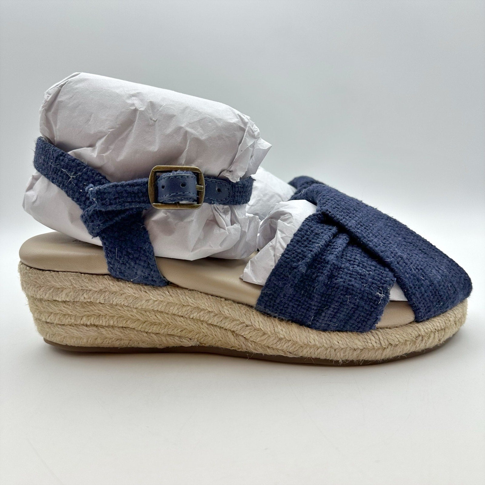 Coldwater Creek Callie Espadrille Sandals Size 6.5 Navy Blue Walk With Me NWOB