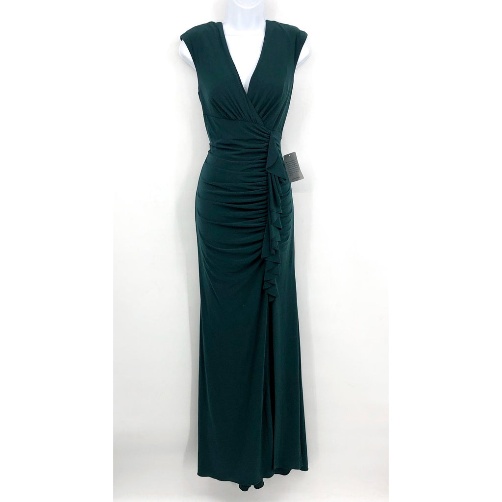 XSCAPE Women's Ruffle Front Gown Dress Size 4 Pine Green Long Dress NWT
