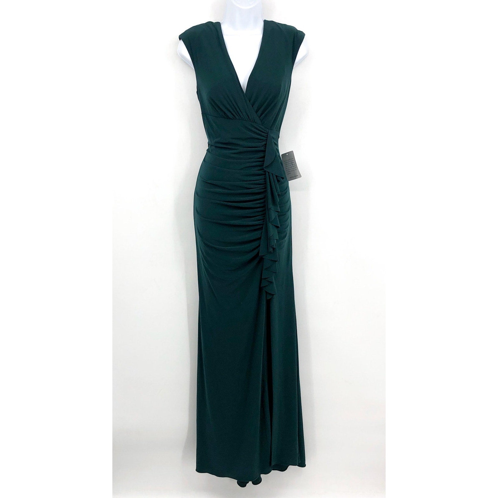 XSCAPE Women's Ruffle Front Gown Dress Size 4 Pine Green Long Dress NWT