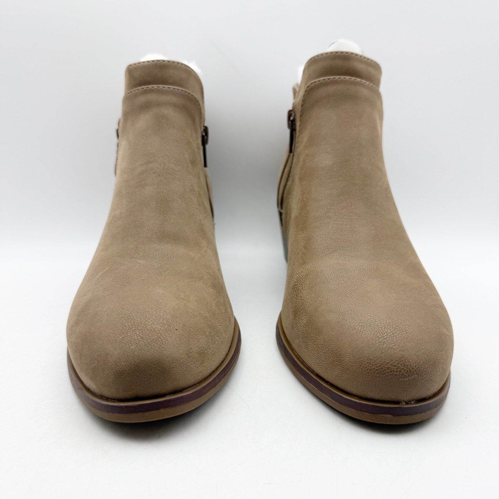 MIA Womens Kendis Ankle Bootie Size 6 Wide Taupe Tan Vegan Leather NWOB