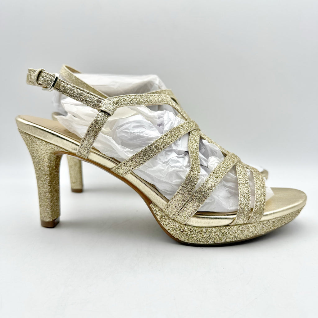 Naturalizer Womens Baylor Heeled Sandals US 9.5 Wide EU 40.5 Gold Glitter NIB