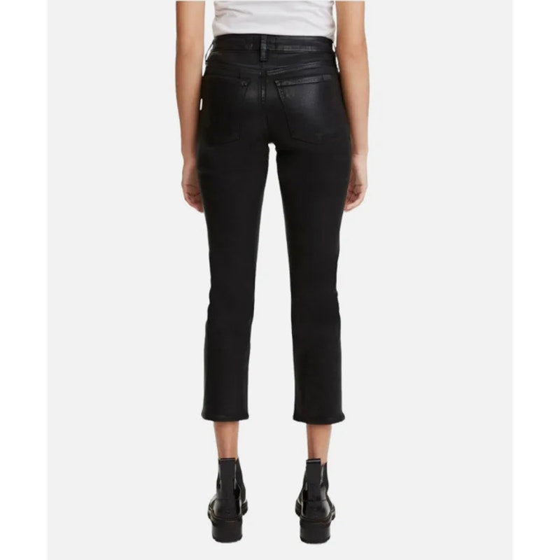 JEN 7 7 FOR ALL MANKIND Ankle Straight Leg Jeans Size 2 Black Coated Denim NWT