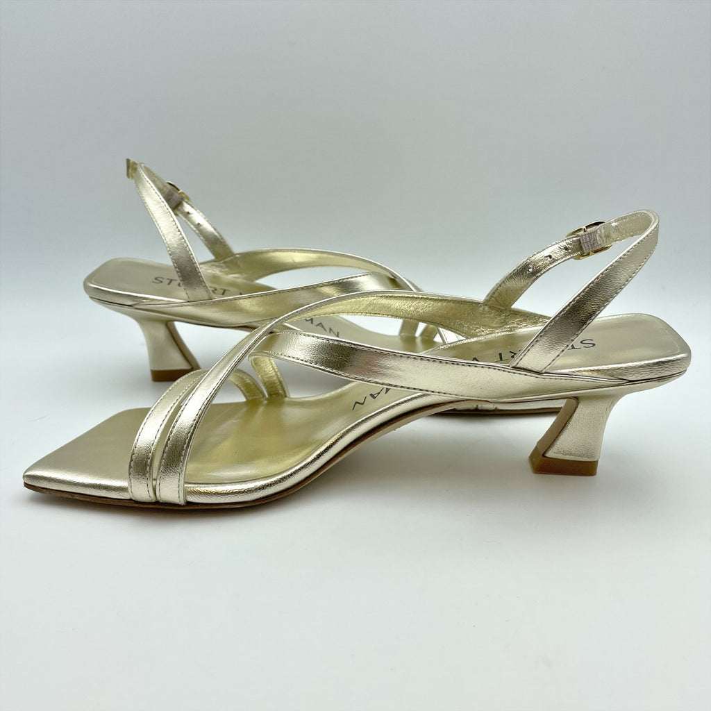 Stuart Weitzman Womens Oasis 50 Heeled Sandals US 5.5 B Gold Leather NIB