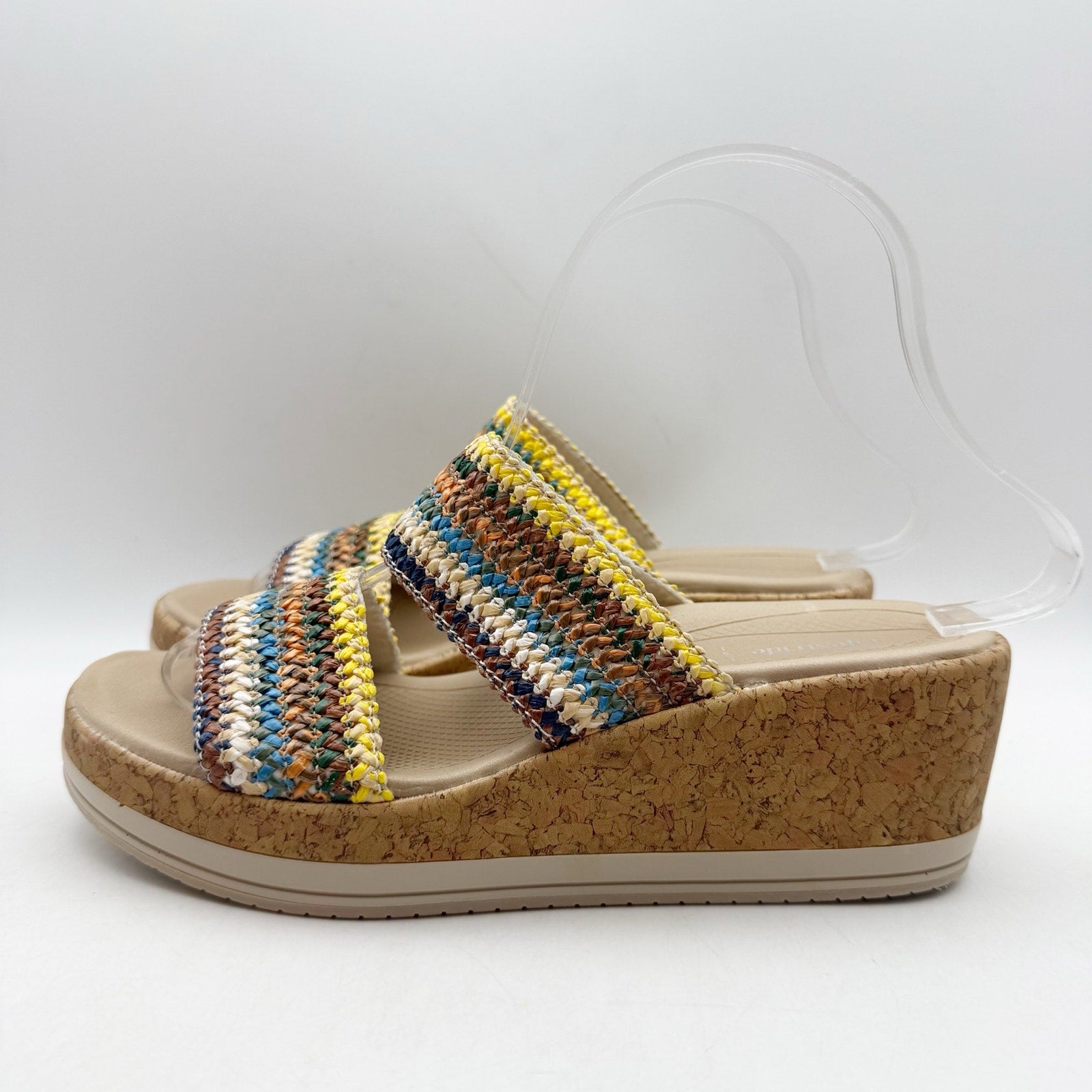LifeStride Womens Resort Wedge Sandals US 6.5 M Multicolor Raffia Slip On NWOB