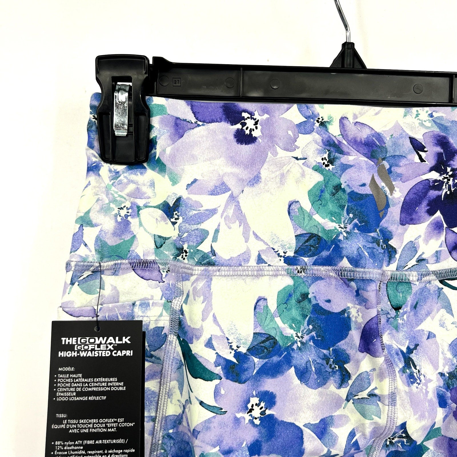 SKECHERS Gowalk Capri Leggings Small  Blue Seascape Floral High Waisted NWT