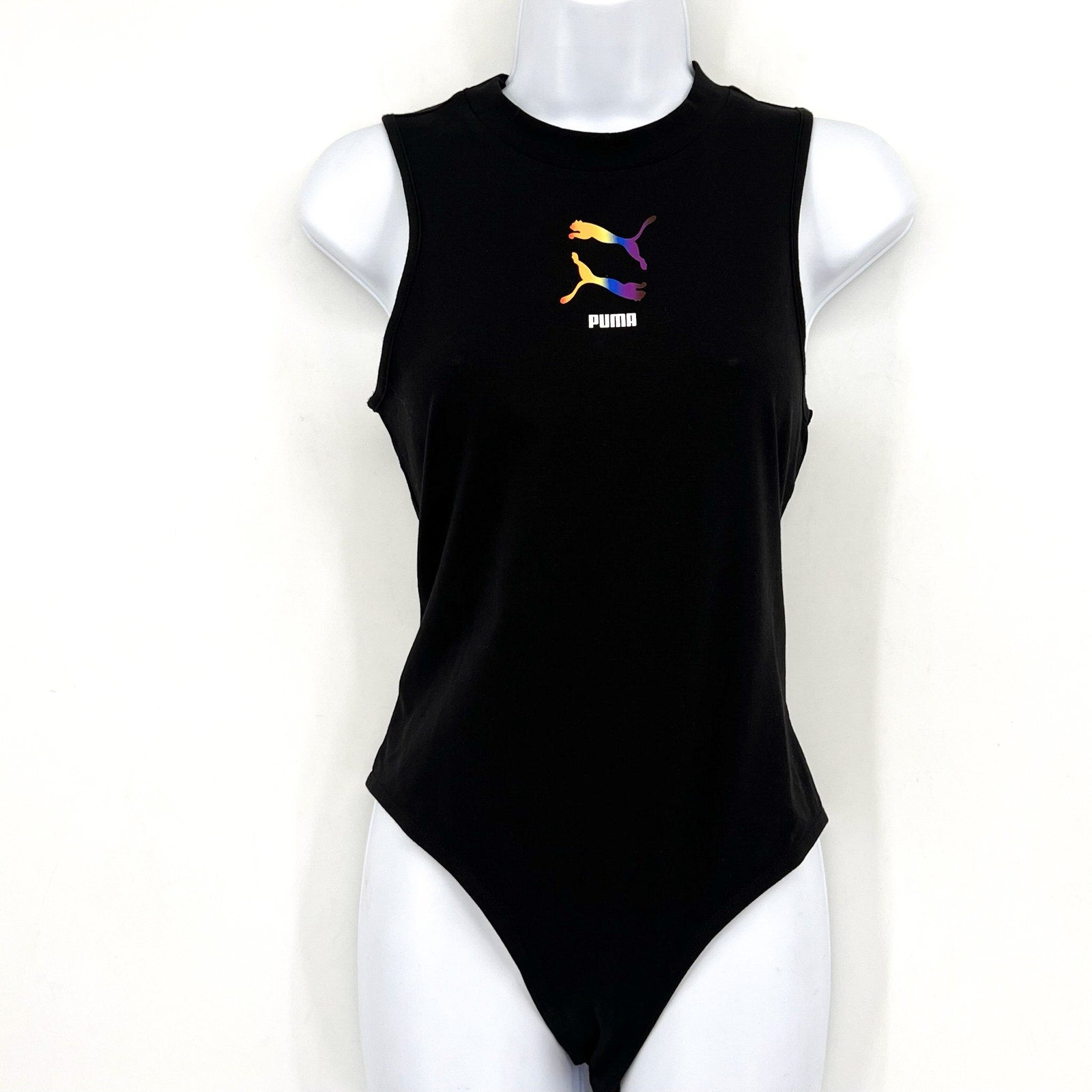 PUMA Women's Sleeveless Pride Bodysuit Large Black Multicolor Round Neck NWT