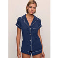 EBERJEY Women's Gisele Shortie PJ Set Medium Navy Blue Ivory TENCEL Modal NWT
