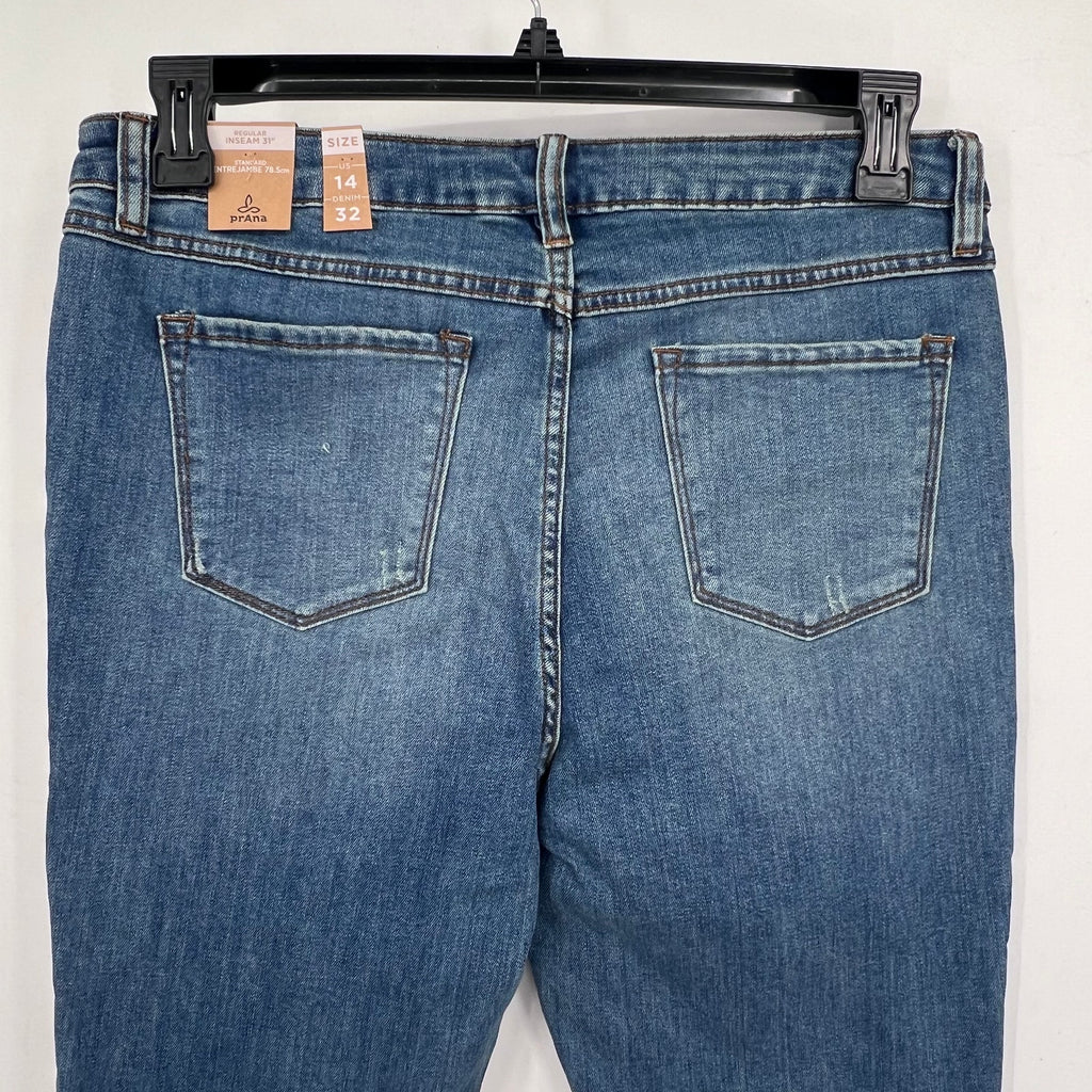 PRANA Womens Sienna Skinny Jeans Size 14 32x31 True Blue Stretch Mid Rise NWT