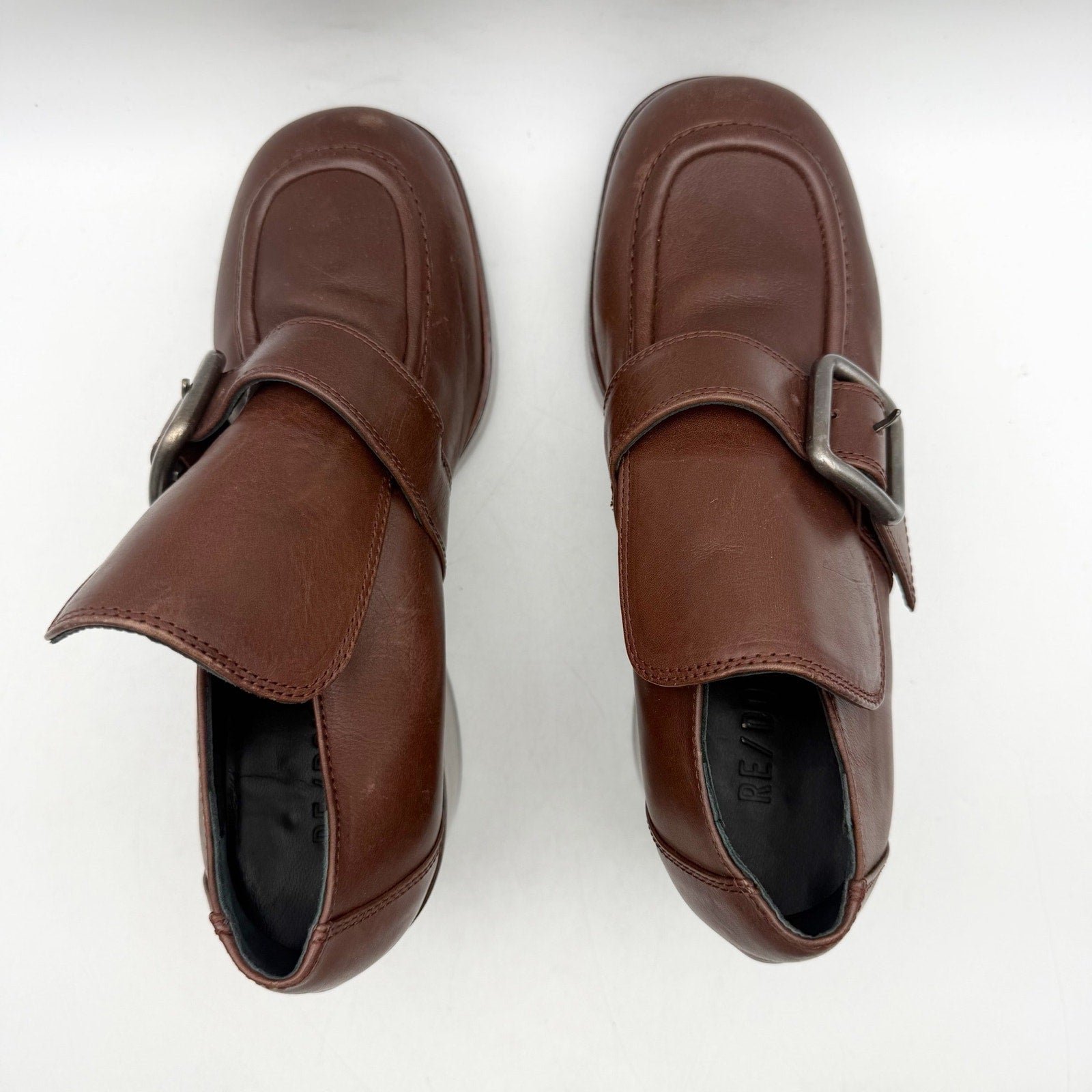 RE/DONE Womens Big Buckle Loafers EU 40 US 10 Dark Red Leather Heels EUC