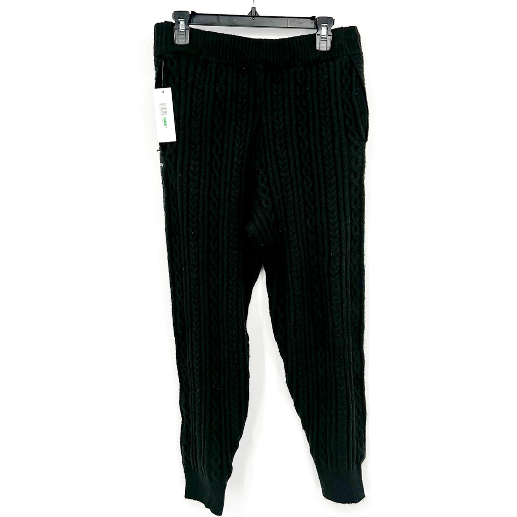 DKNY Womns Cozy Cable Sweater Knit Jogger Large Black Drawstring NWT