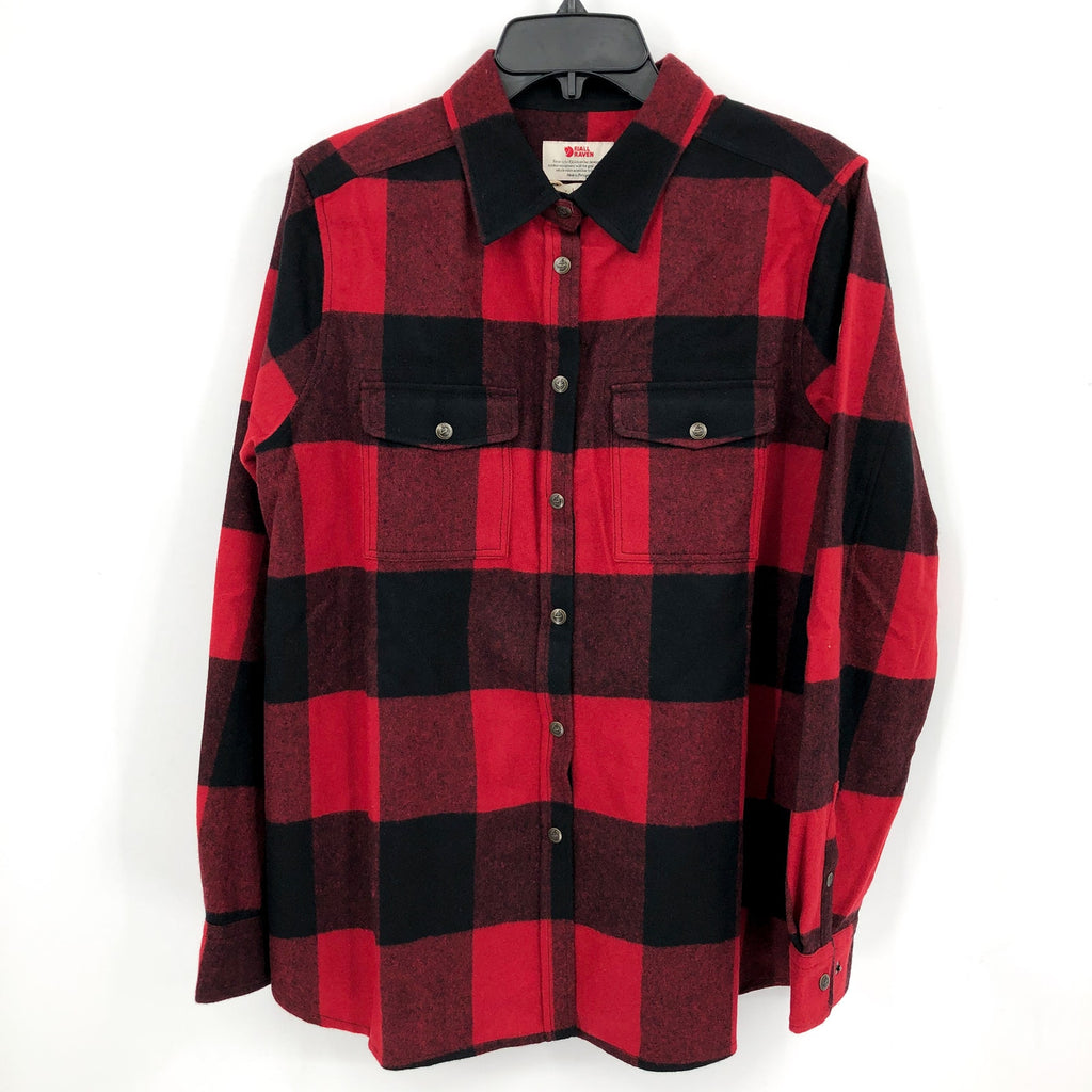 FJALLRAVEN Womens Canada Plaid Shirt Large Red Black Shacket Wool NWT