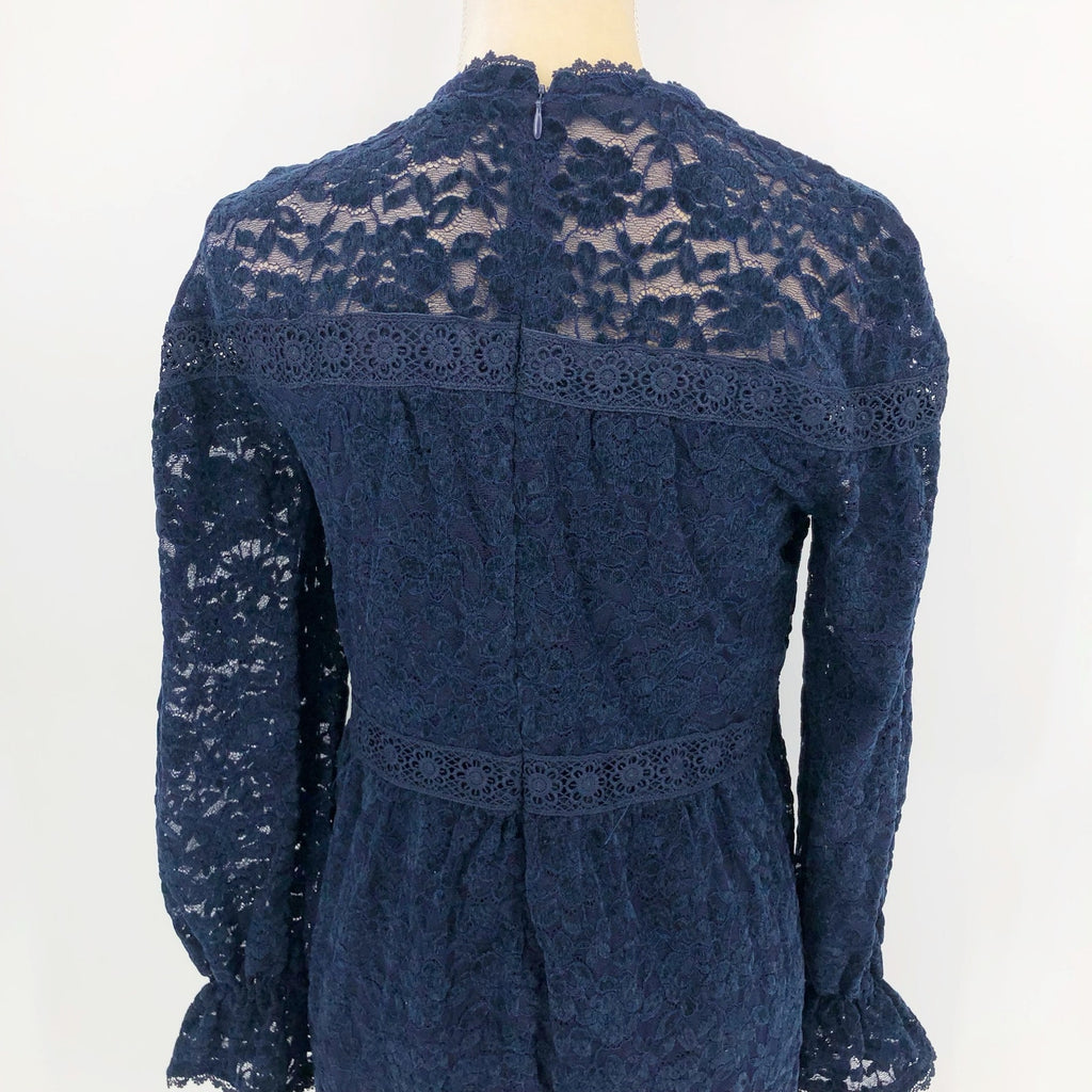 Tahari ASL Womens Chenile Lace Dress SIZE 4 Blue Long Sleeve Mock Neck NWT