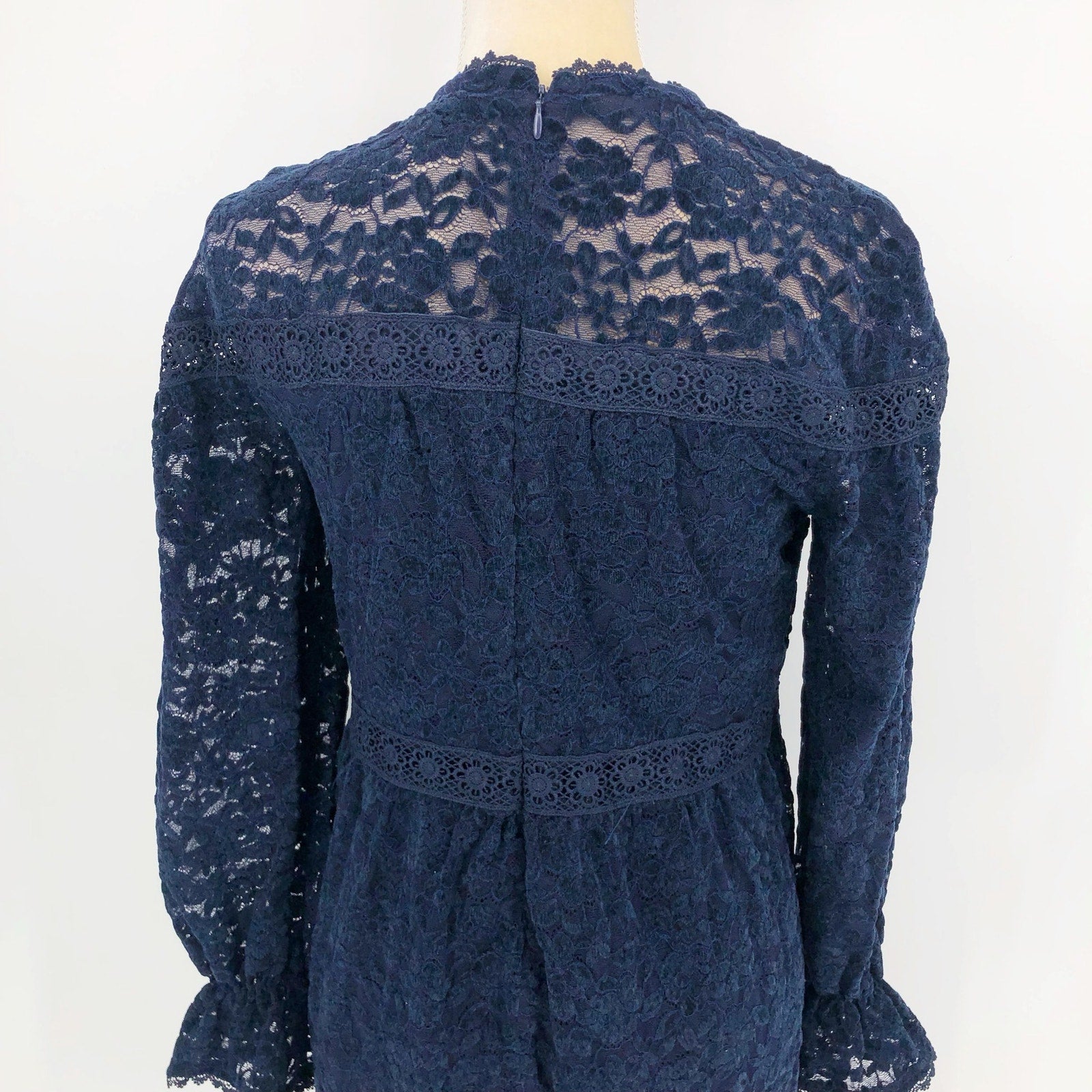 Tahari ASL Womens Chenile Lace Dress SIZE 4 Blue Long Sleeve Mock Neck NWT