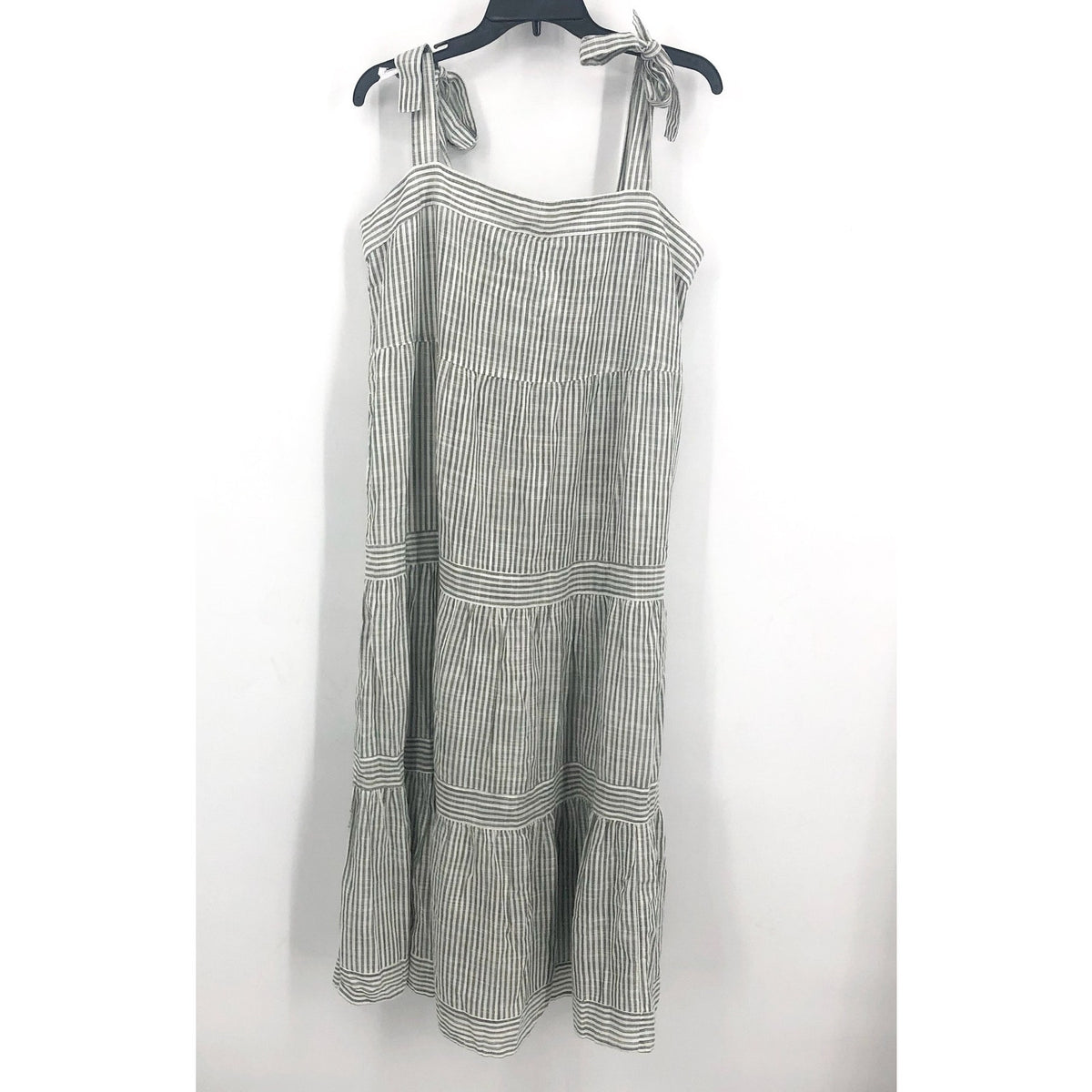 TOMMY BAHAMA Shoreline Stripe Midi Dress Large Green Gray White Cover-Up NWT
