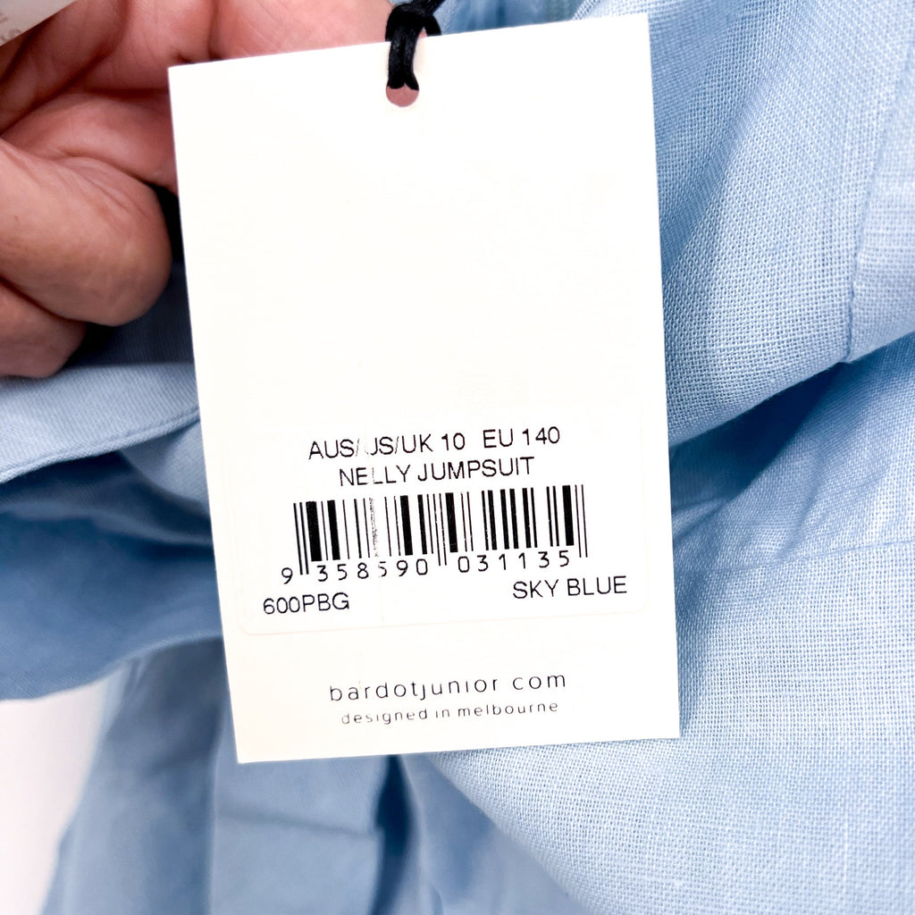 BARDOT JUNIOR Girl's Nelly Ruffle Jumpsuit Size 10 Sky Blue Square Neck NWT