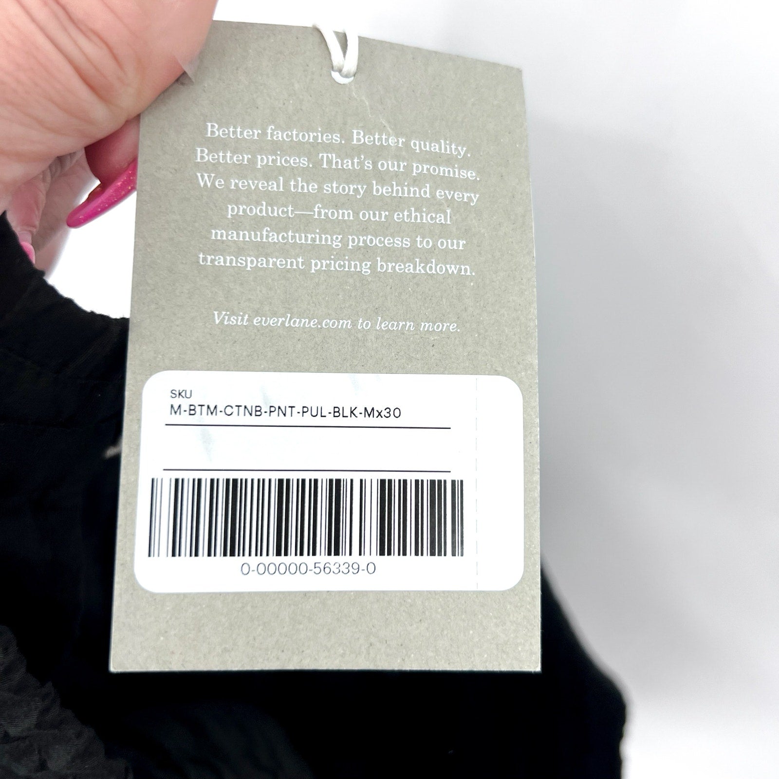 A9013. EVERLANE- MENS MEDIUM- Casual Pants Medium X 30 Black Cotton Twill Pull-on NWT