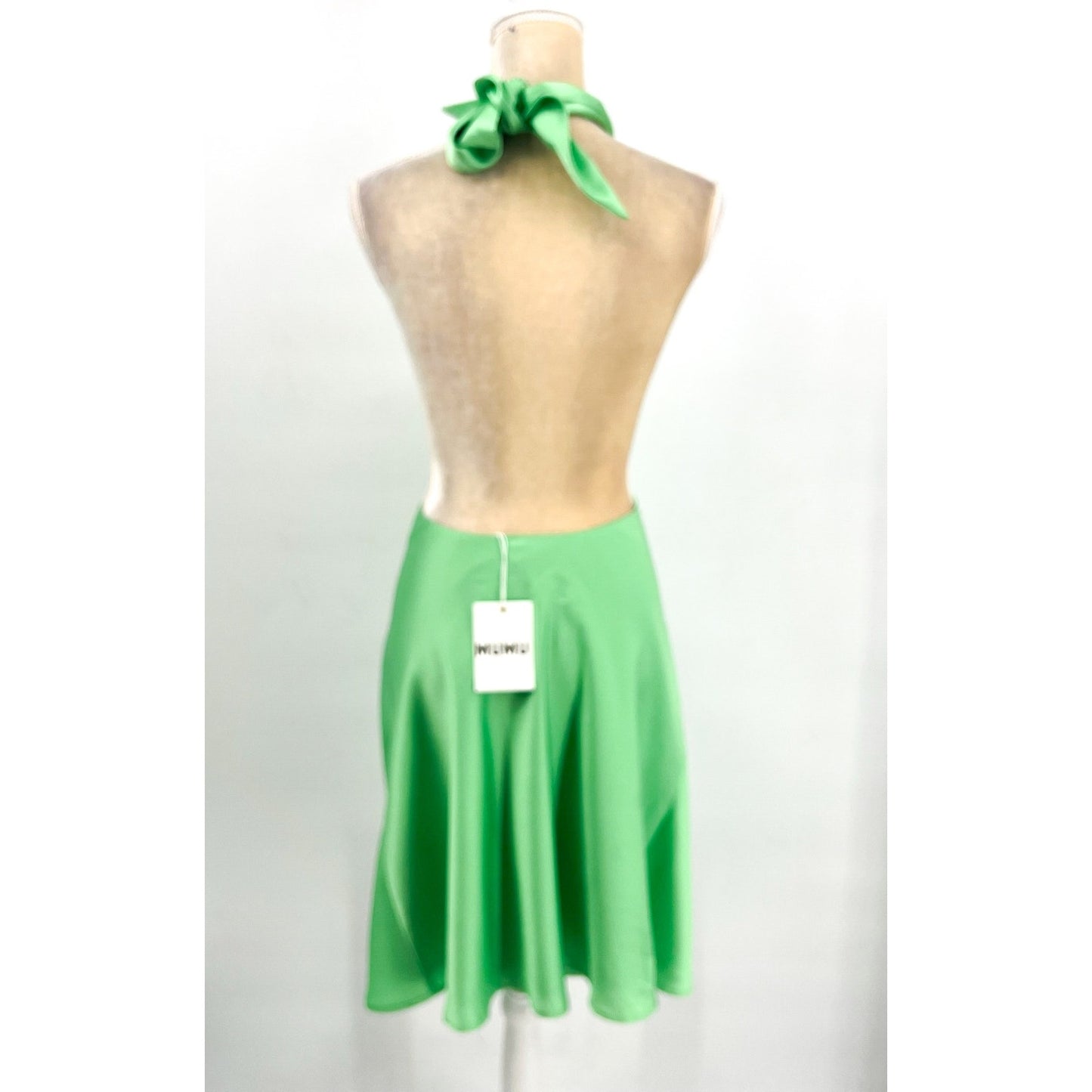 SHOW ME YOUR MUMU Jasmine Tie Mini Dress XL Green Satin Open Back NWT