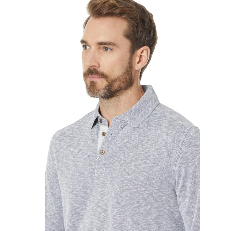 JOHNSTON & MURPHY Men's Polo Shirt XL Blue Indigo Vintage Slub Long-Sleeve NWT