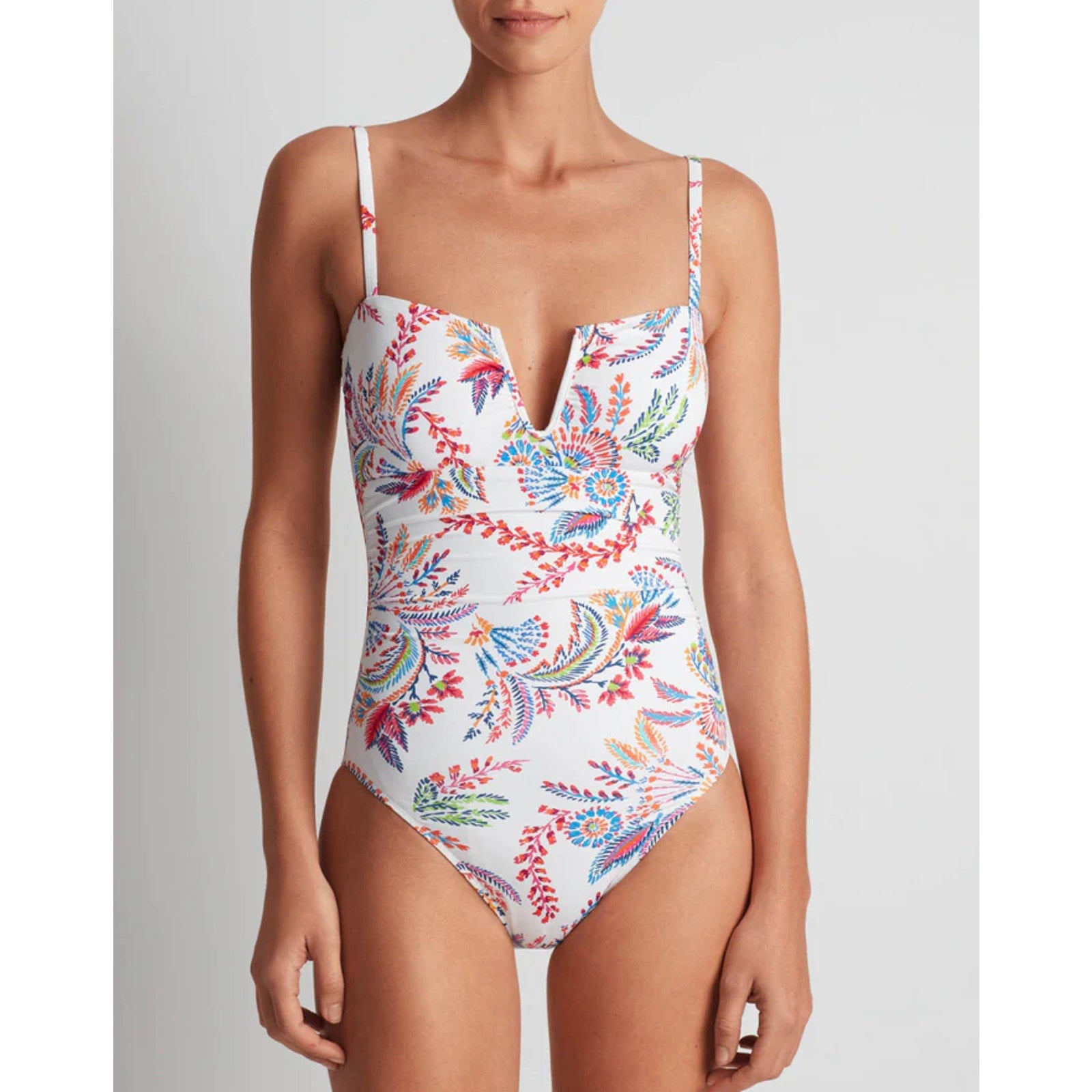LAUREN RALPH LAUREN Fleurette One Piece Swimsuit Size 16 White Multi Floral NWT