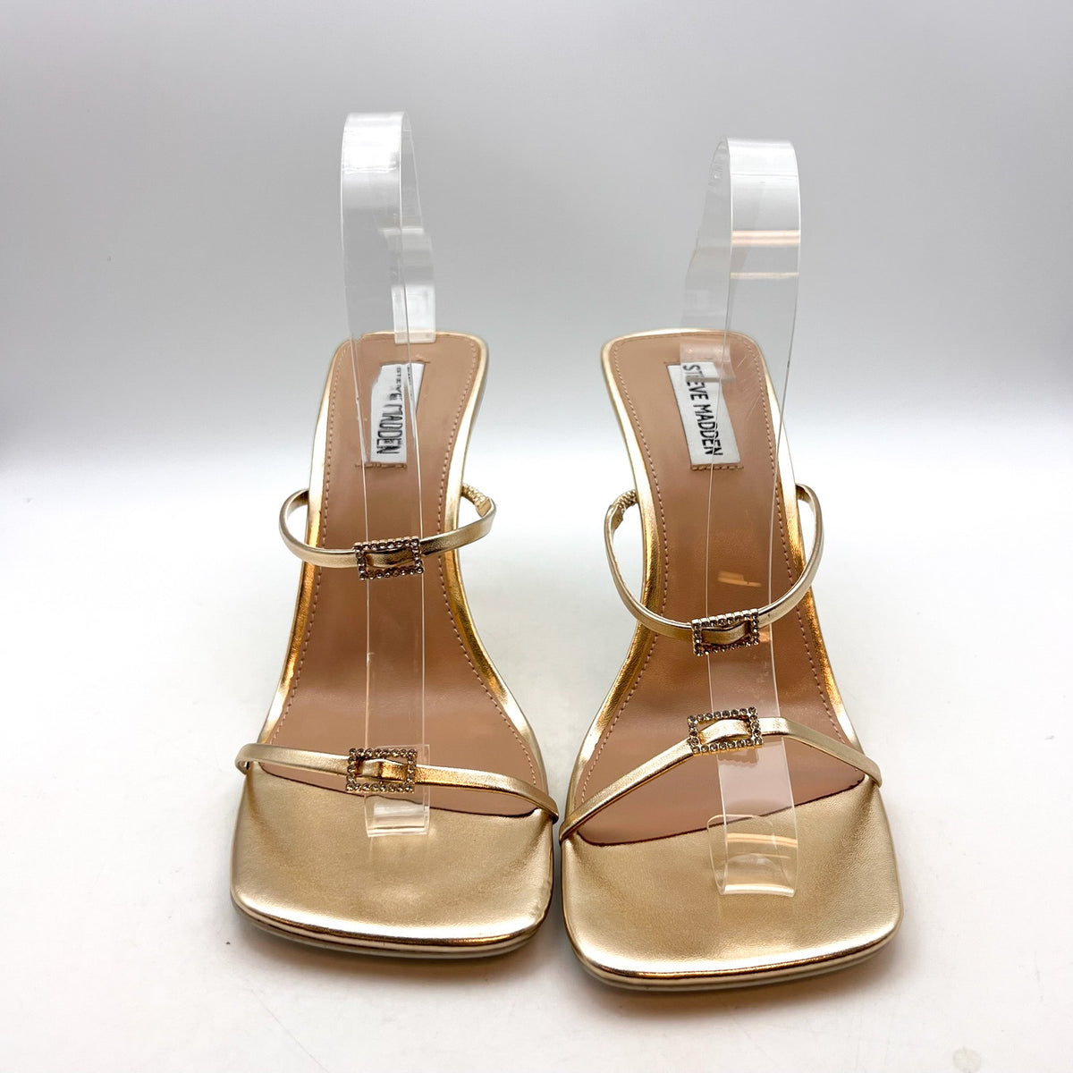 STEVE MADDEN Women's Aislin Heeled Sandals Size 10 Gold Square Toe NWOB