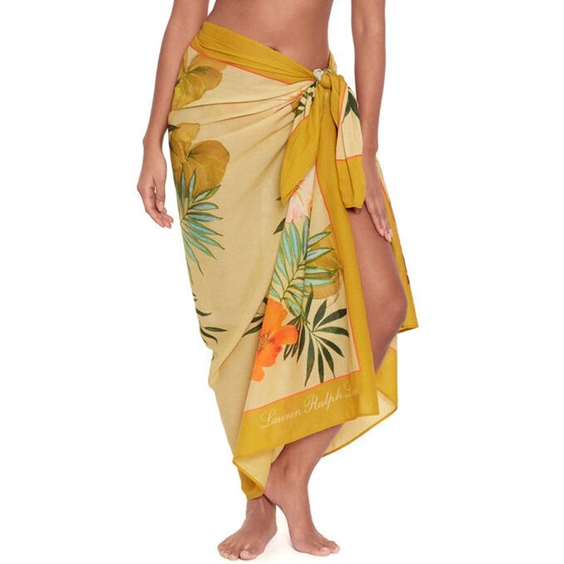 LAUREN RALPH LAUREN Island Tropical Pareo Wrap Skirt Cover Up OS Gold NWT