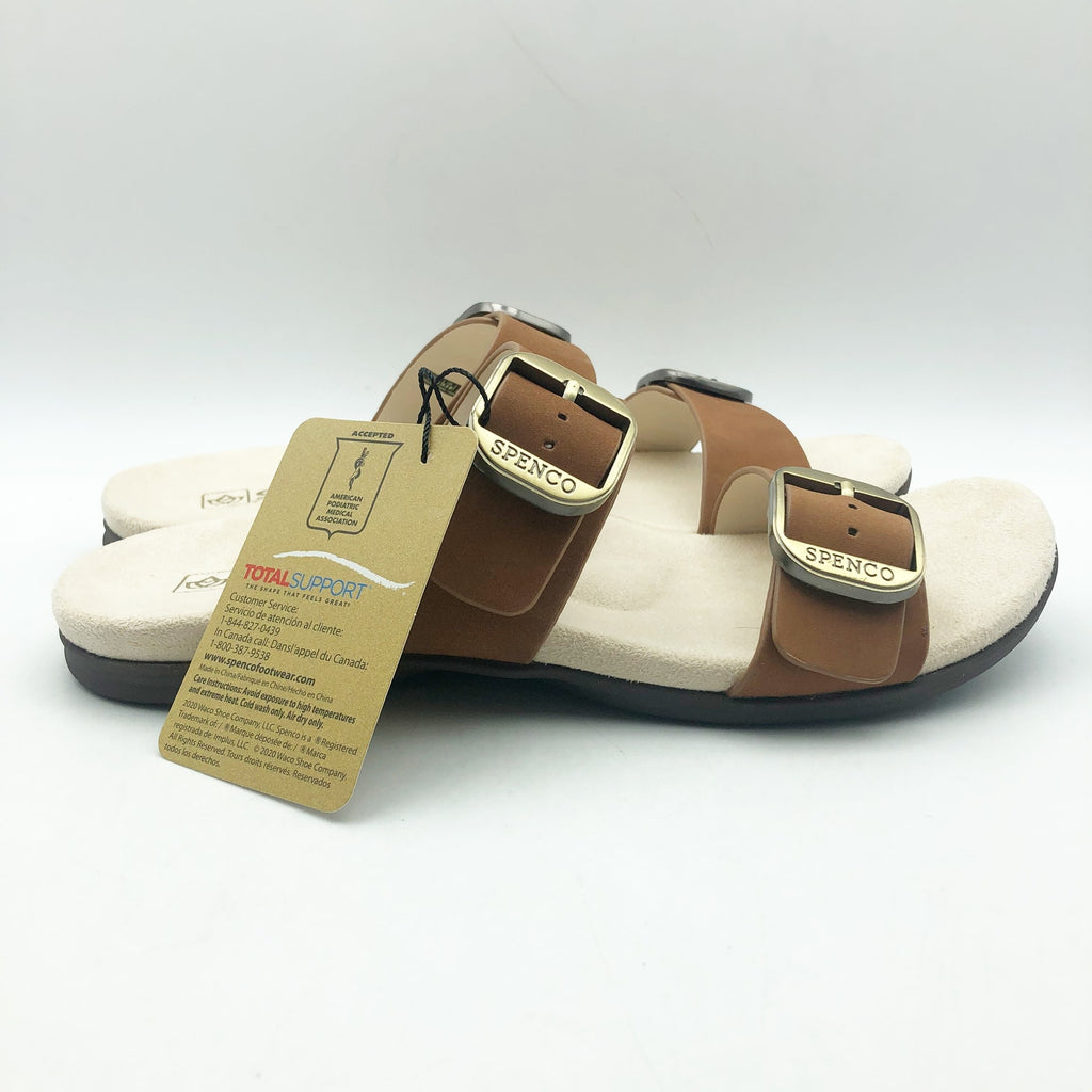 Spenco Womens Vista Slip On Sandals Size 7.5 Tan Saddle Leather APMA Comfort NIB