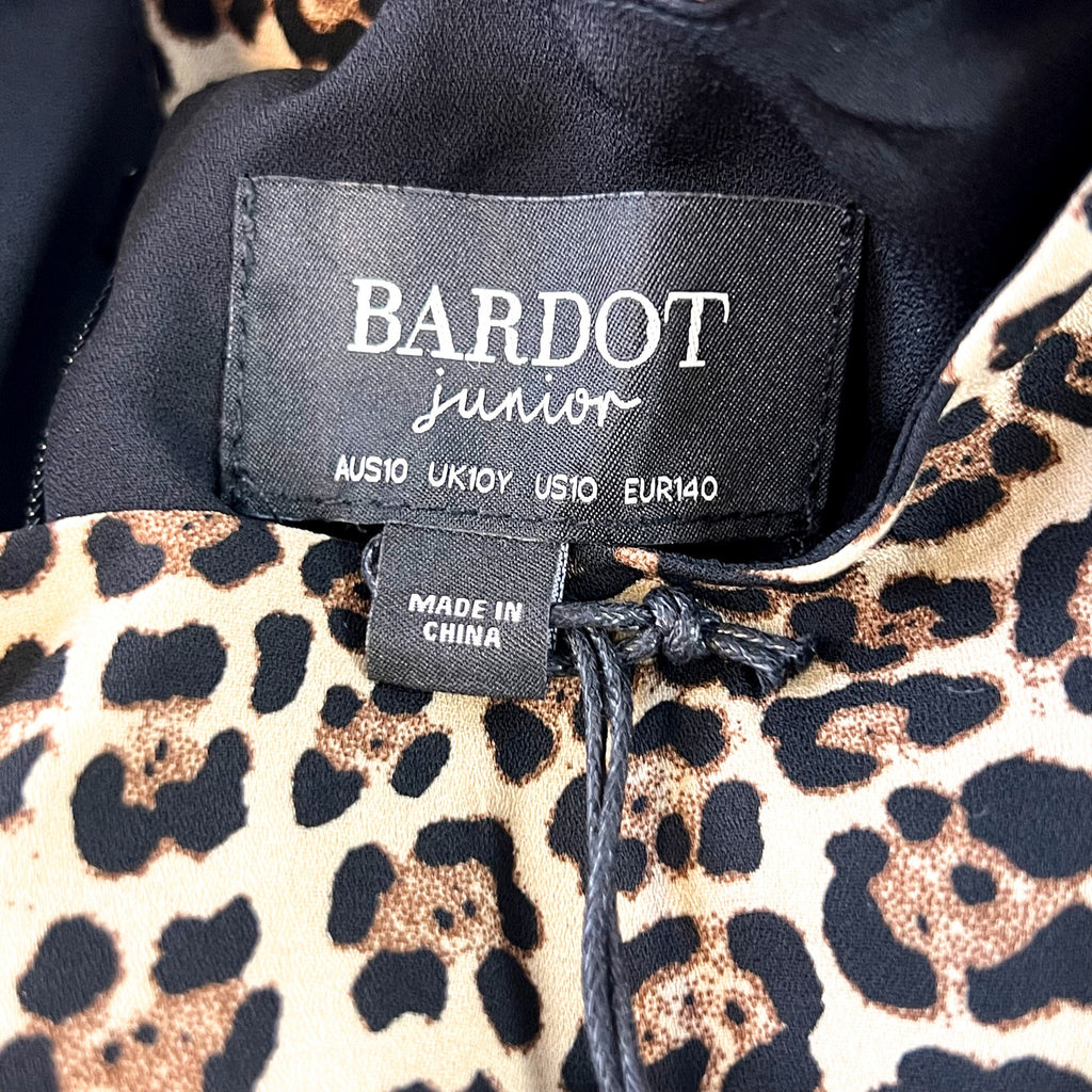 BARDOT Girl's Whit Ra Ra Dress Size 10 MEDIUM Leopard Ruffle Long Sleeve NWT