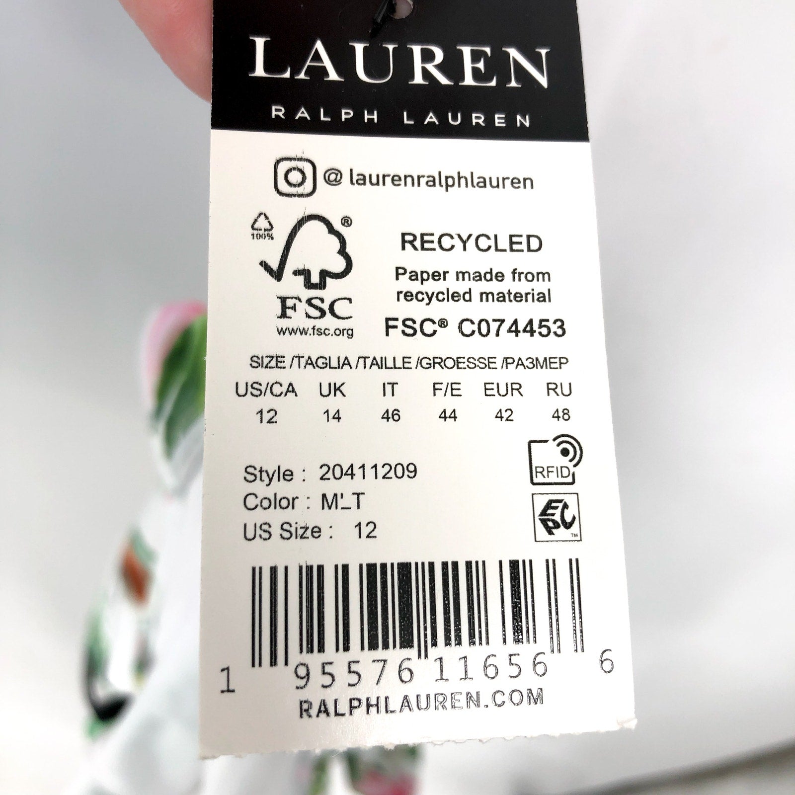 LAUREN RALPH LAUREN Plunge One Piece Swimsuit Size 12 White Tropical Floral NWT