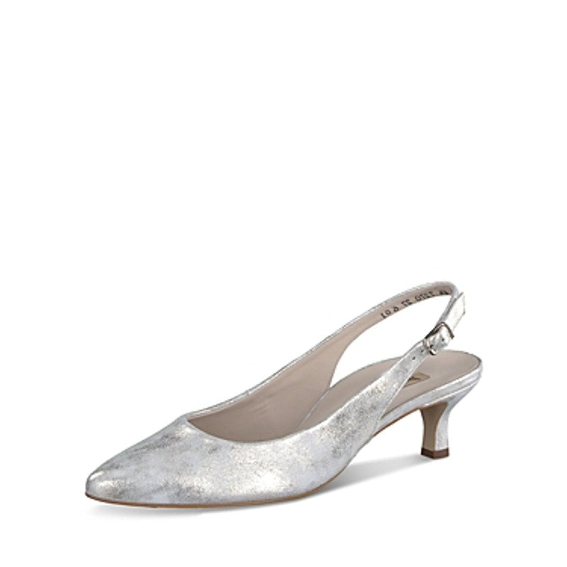Paul Green Womens Rio Heels US 6.5 M Silver Metallic Leather Ankle Strap NIB