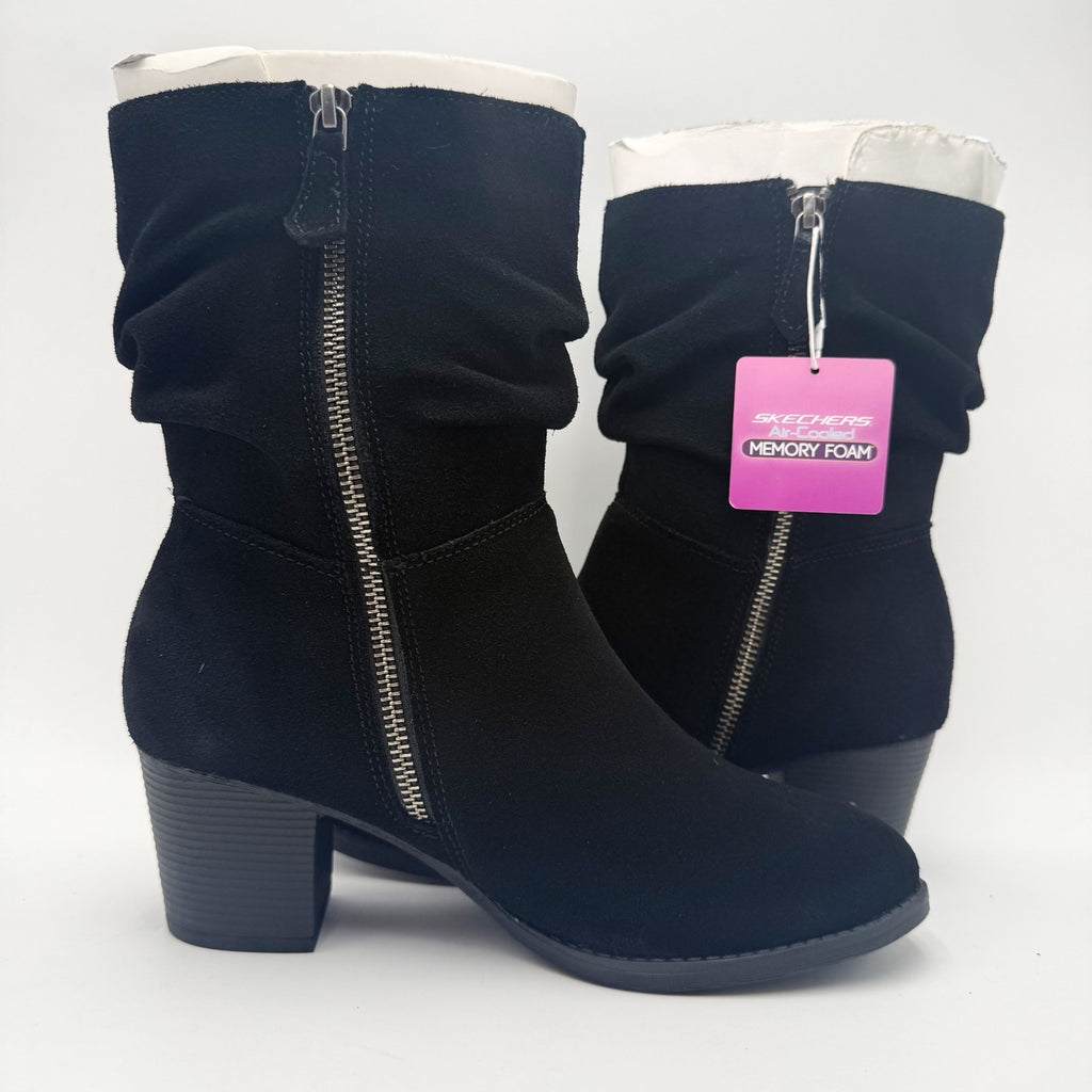 Skechers Womens Taxi Compelling Flirt Boot US 7 Black Suede Water Resistant NIB