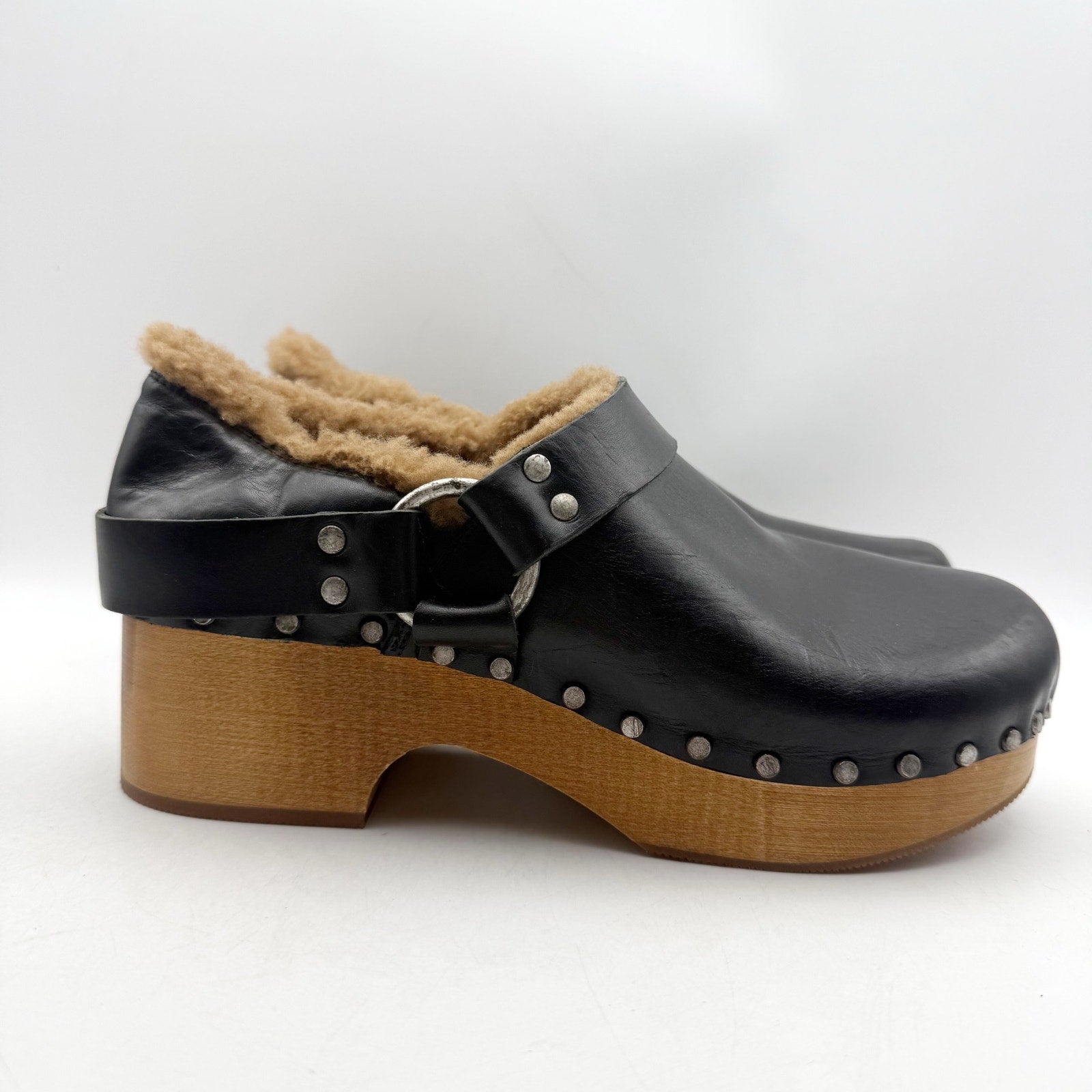 RE/DONE Womens 70s Slingback Clogs EU 40 US 10 Black Leather Studded NWOB