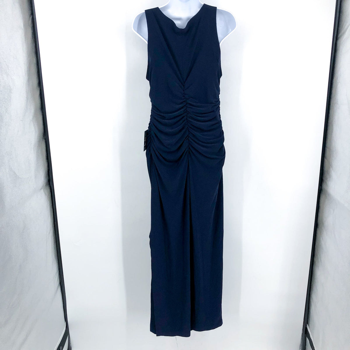 NORMA KAMALI Women's Sleeveless Shirred Waist Gown Large/40 Blue True Navy NWT