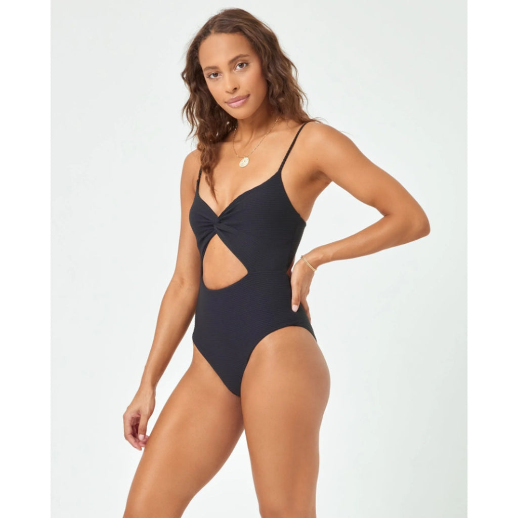 L*SPACE Women's Kyslee One Piece Swimsuit XL Black Eco Chic Repreve Twist NWT