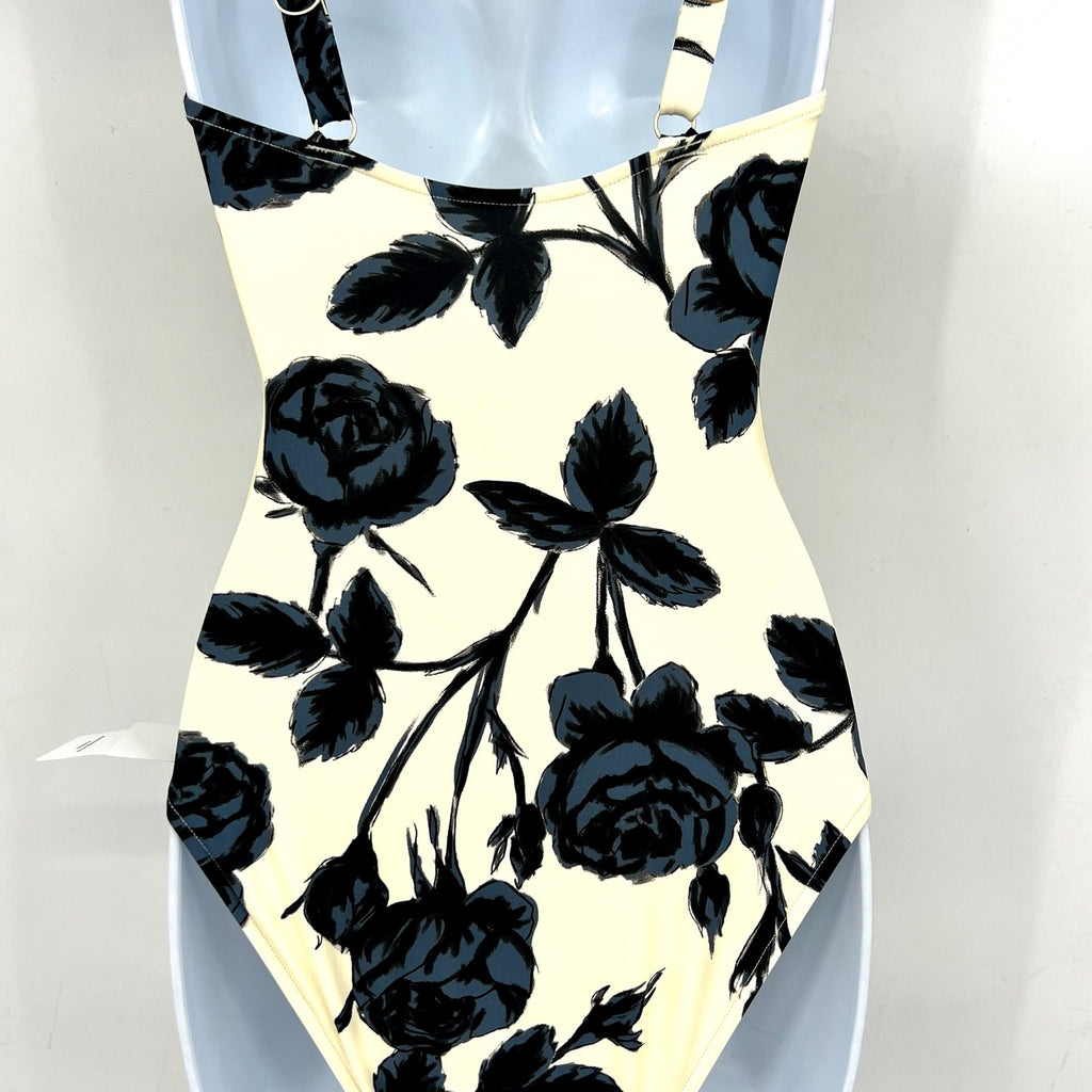 SEAFOLLY Rococo One Piece Swimsuits Size 4 Black Cream Floral Underwire NWT