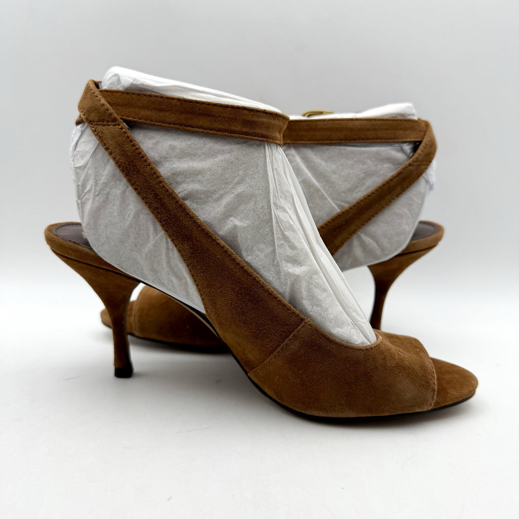 Vince Camuto Womens Pavles Ankle Strap Heeled Sandals US 6.5 M Brown Suede NIB