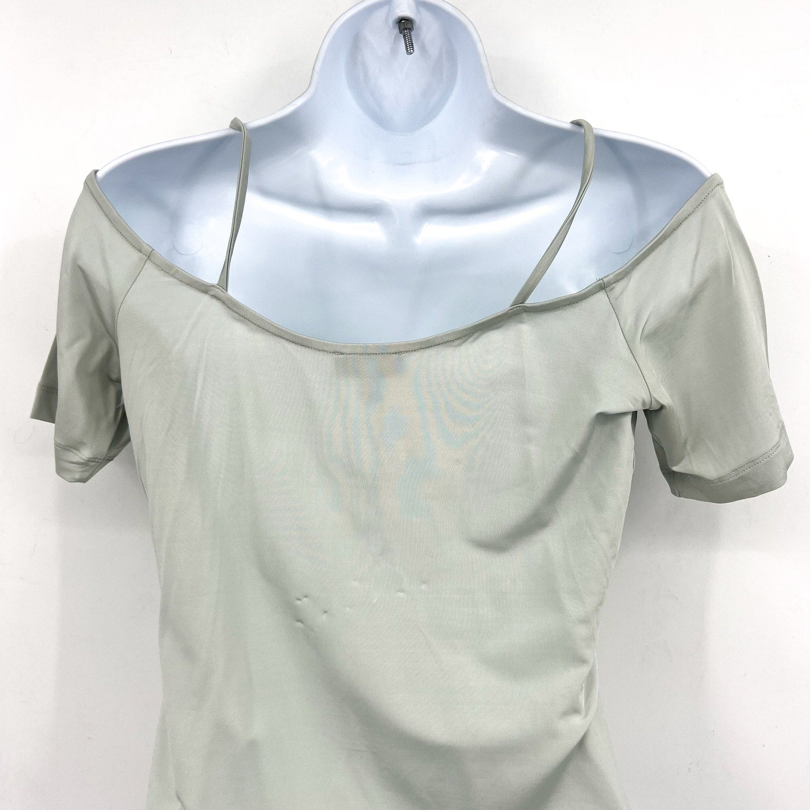 REISS Womens Cierra Strappy Off-Shoulder Short Sleeve Top Large Light Green NWOT