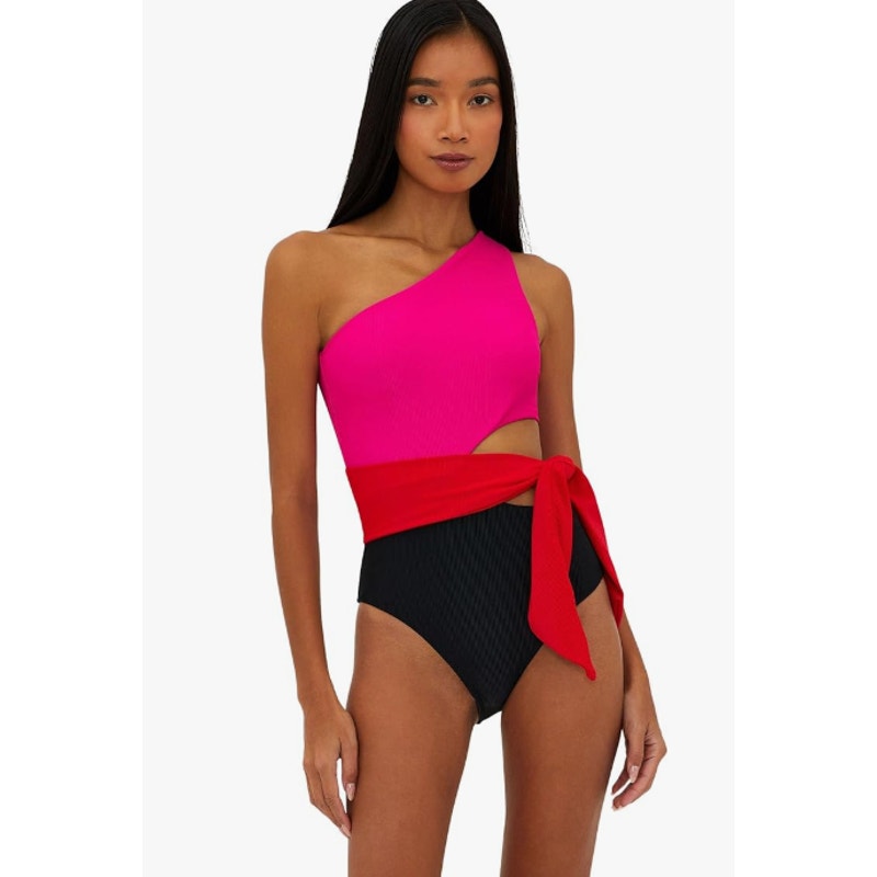BEACH RIOT Carlie One Piece Swimsuit Small Pink Black Glacier Color-Block NWT