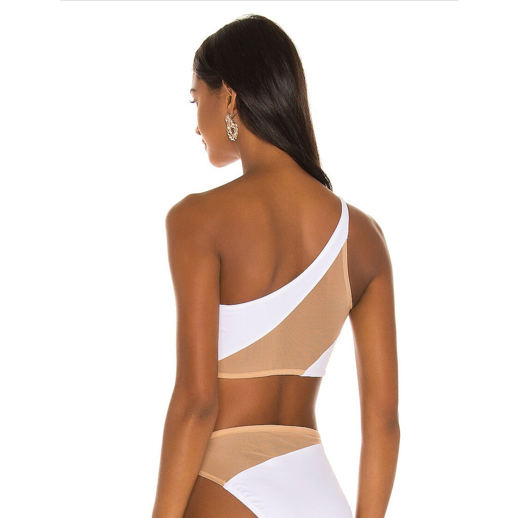 NORMA KAMALI Women's Snake Mesh Bikini Top Large White Nude One Shoulder