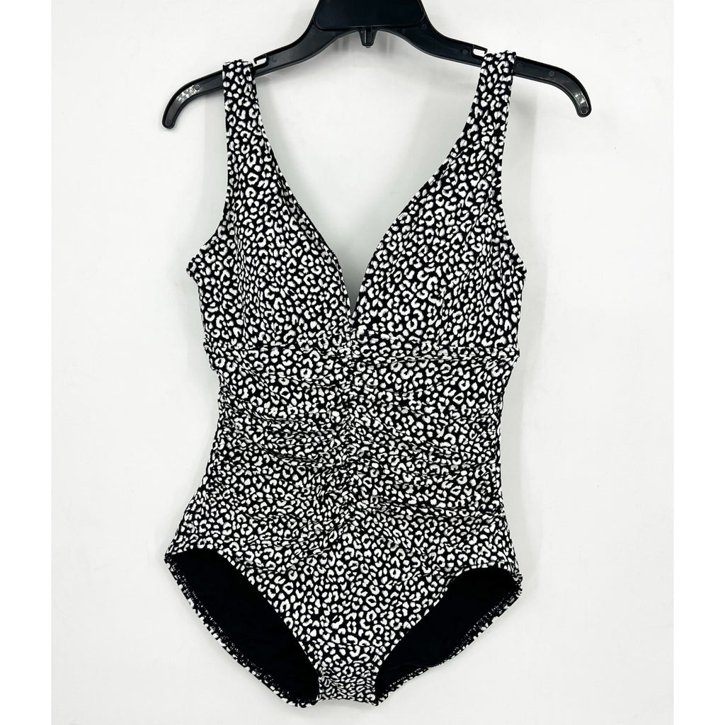 CONTOURS COCO REEF Solitaire One Piece Swimsuit 12/36C Black Print Underwire NWT