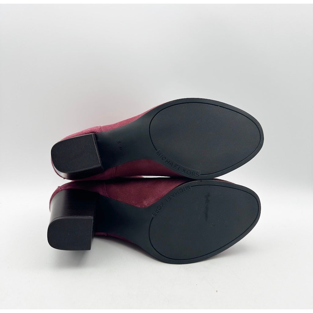 MICHAEL KORS Womens Evaline Booties Size 8.5M Mulberry Red Suede Heeled NWOB