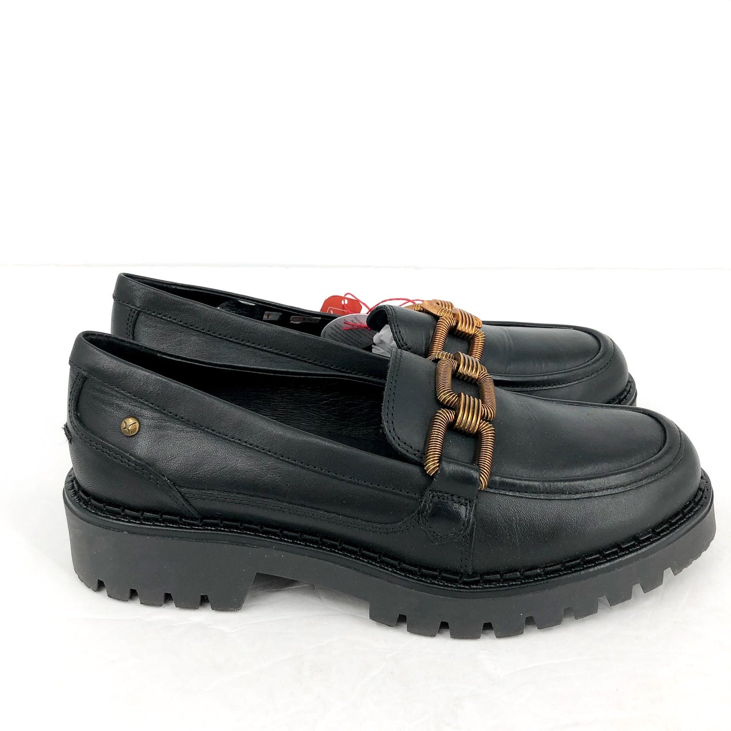 PIKOLINOS Women Aviles Platform Loafer EU 39 US 8.5 Black Leather Chain Link NIB