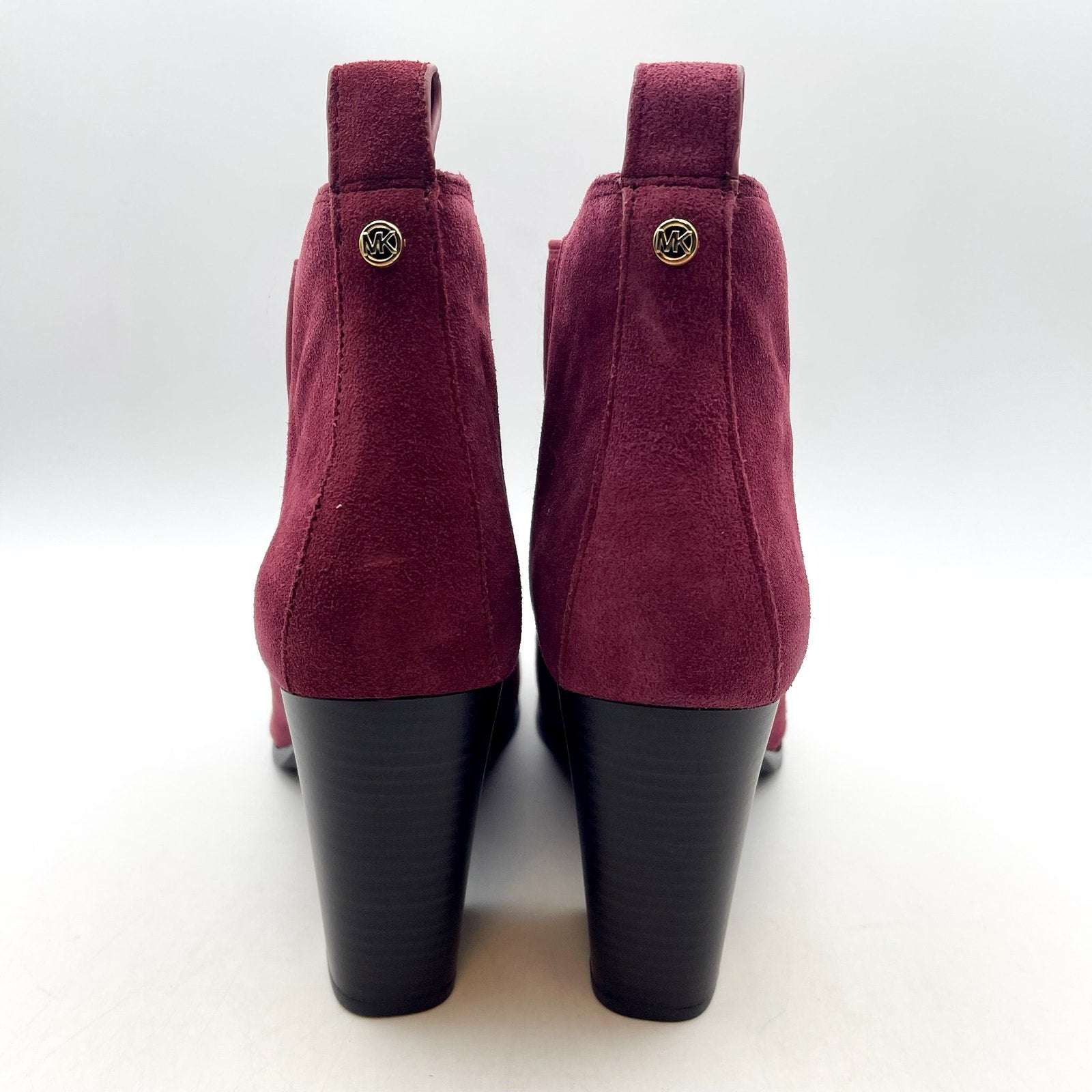 MICHAEL KORS Women's Evaline Booties 9M Mulberry Red Suede Heeled Pull-On NWOB