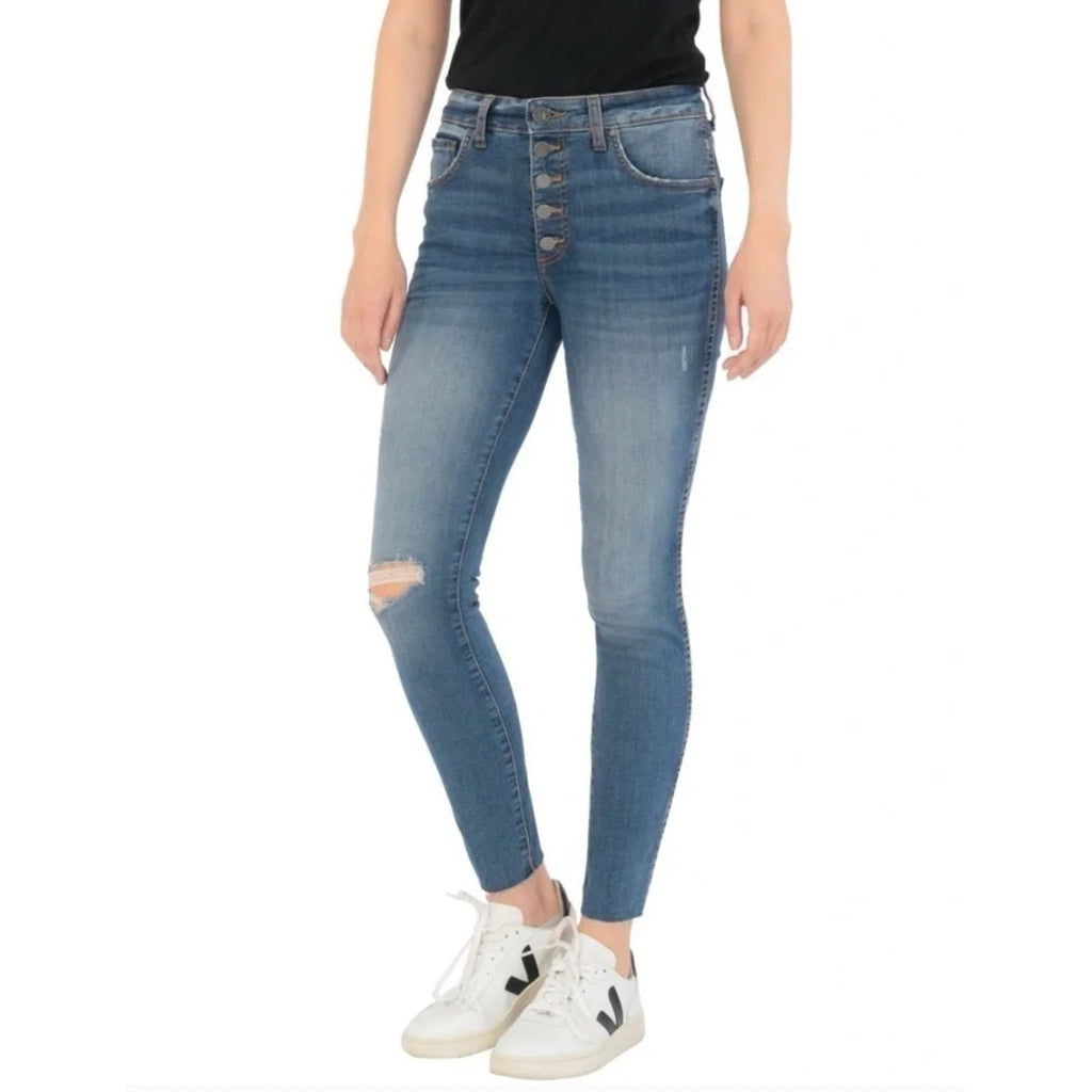 KUT FROM THE KLOTH Donna Ankle Skinny Jeans Size 0 Blue Distressed High-Rise NWT
