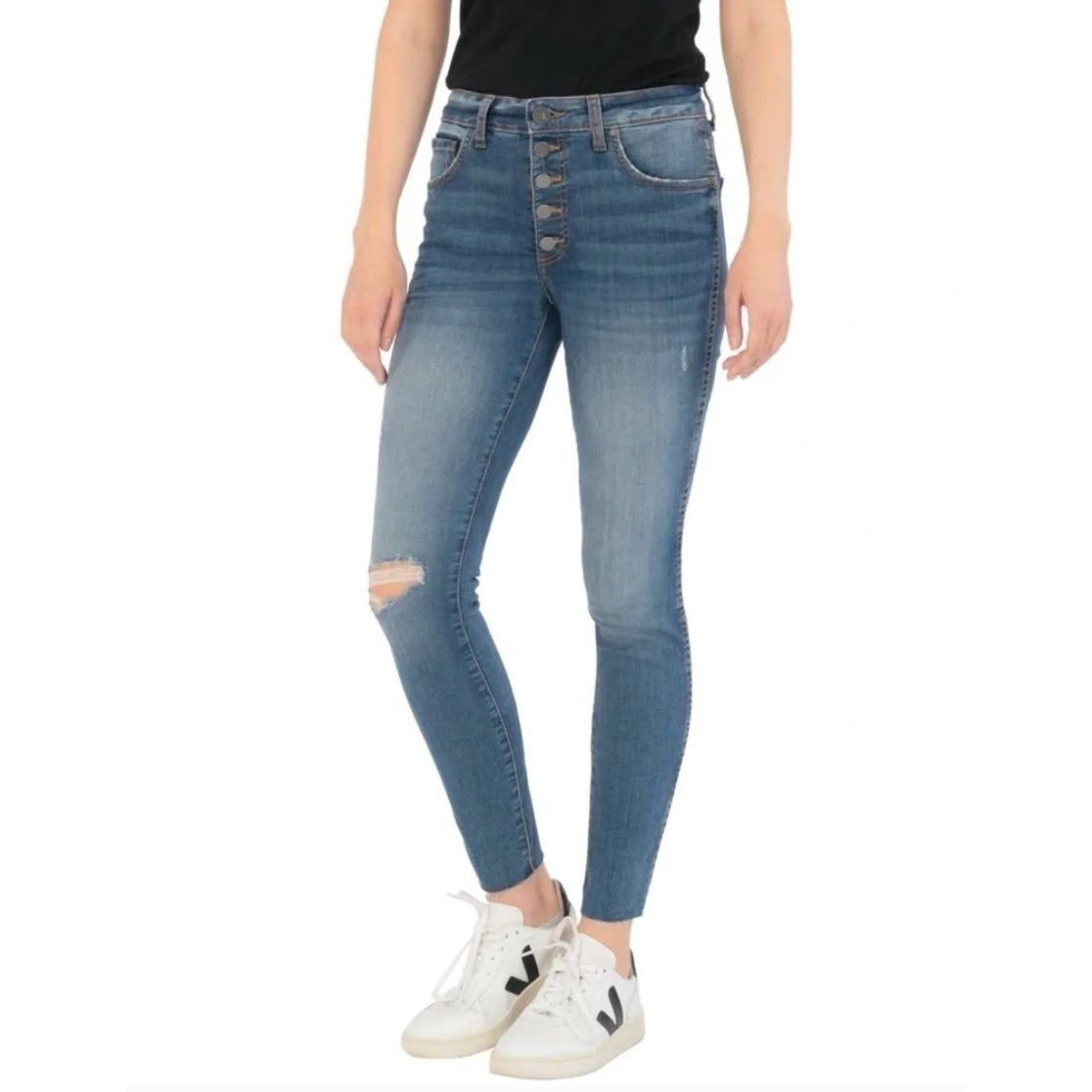 KUT FROM THE KLOTH Donna Ankle Skinny Jeans Size 0 Blue Distressed High-Rise NWT