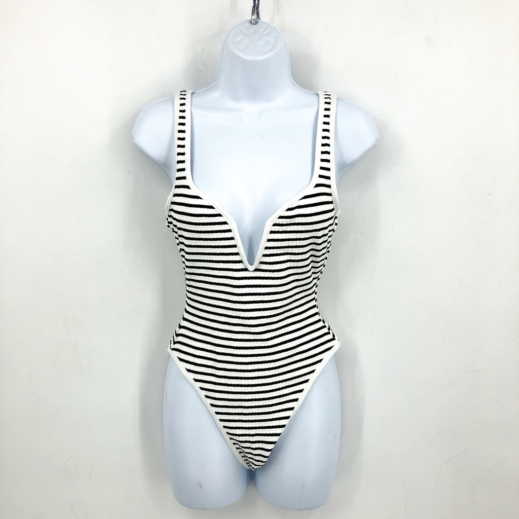 L*SPACE Coco Classic One-Piece Swimsuit XS Black White Sail Along Stripe NWT