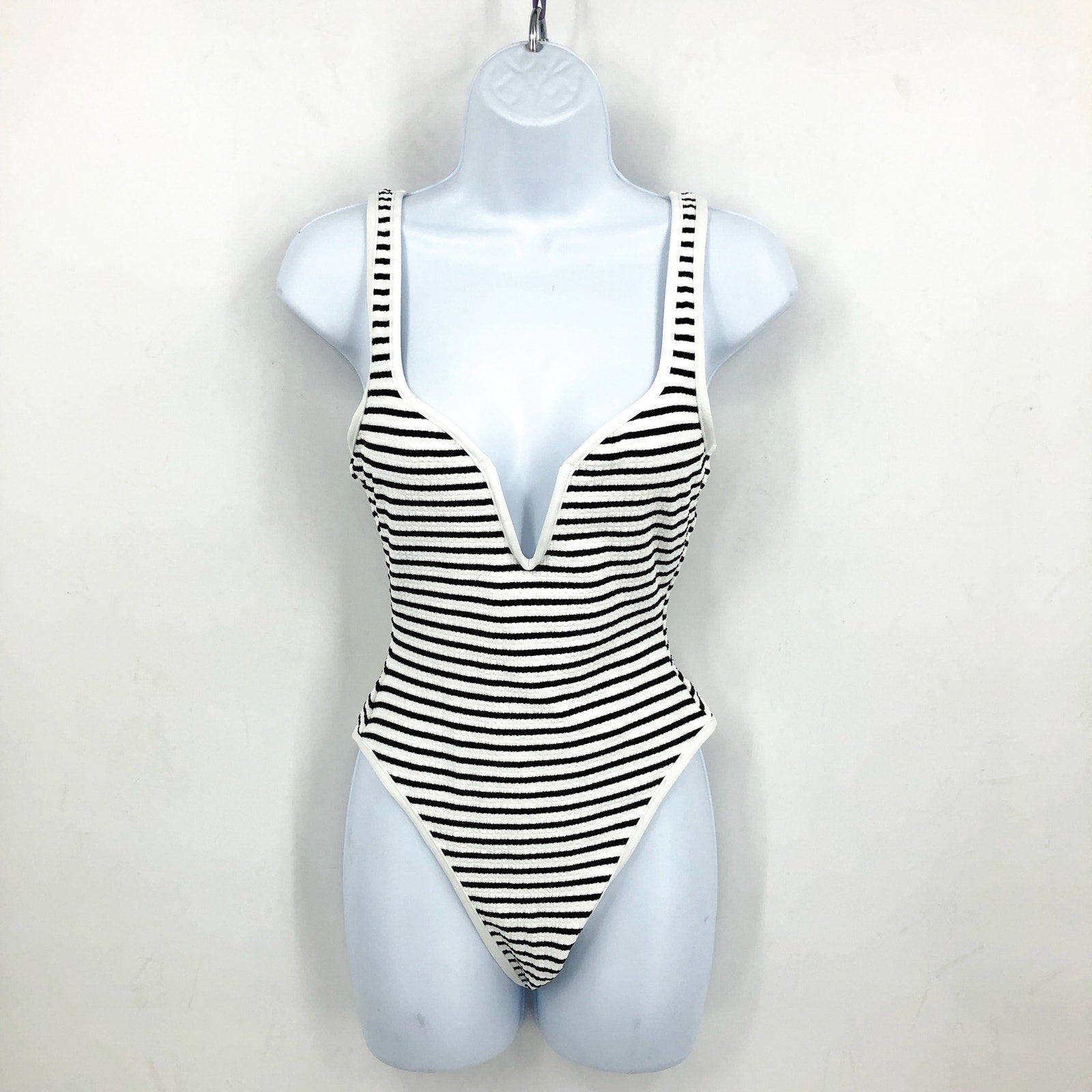 L*SPACE Coco Classic One-Piece Swimsuit XS Black White Sail Along Stripe NWT