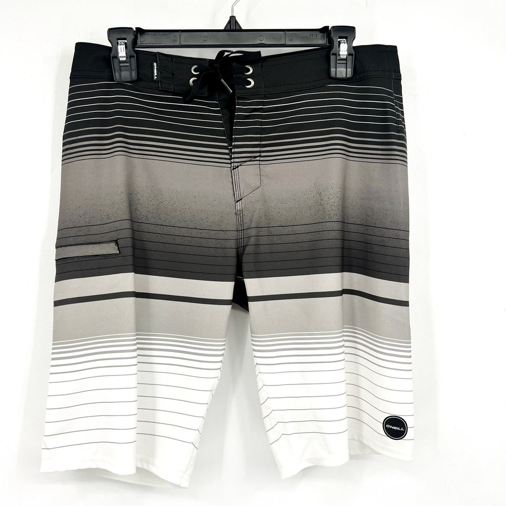 O'NEILL Mens Hyperfreak Lincoln Board Short Size 30 Small Black Grey Stripe NWOT