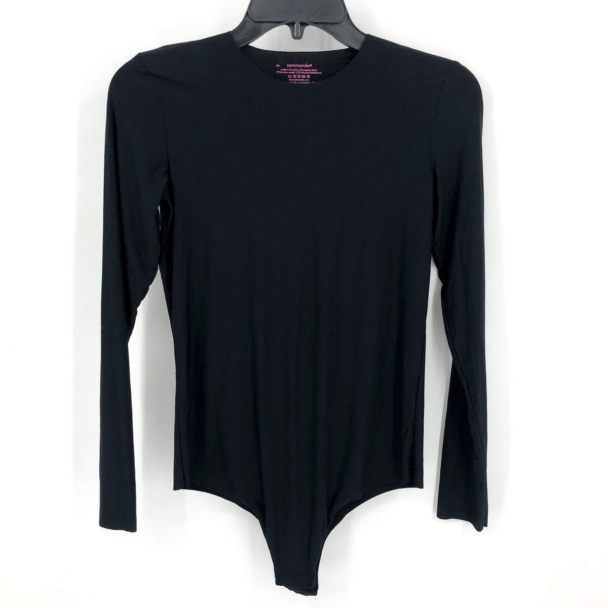 COMMANDO Women's Butter Long Sleeve Crewneck Bodysuit Medium Black NWT